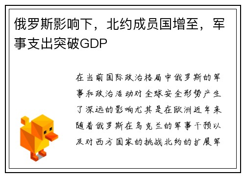 俄罗斯影响下,北约成员国增至,军事支出突破GDP