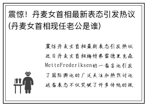 震惊!丹麦女首相最新表态引发热议(丹麦女首相现任老公是谁)