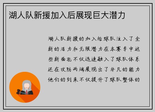 湖人队新援加入后展现巨大潜力
