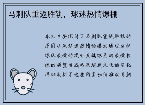 马刺队重返胜轨，球迷热情爆棚