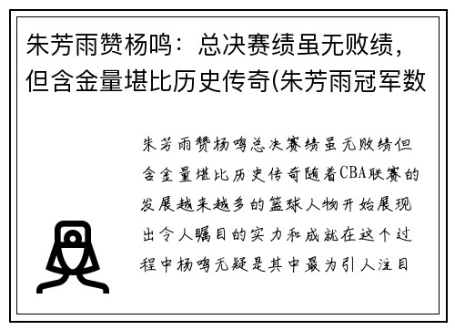 朱芳雨赞杨鸣：总决赛绩虽无败绩，但含金量堪比历史传奇(朱芳雨冠军数)